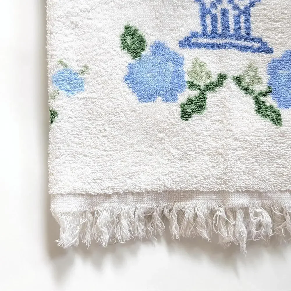 Vintage Cannon Bath Towel with Blue Floral Pattern